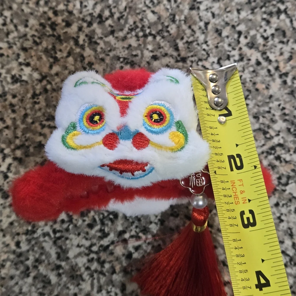 Vibrant Red and White Embroidered Lion Hair Clip